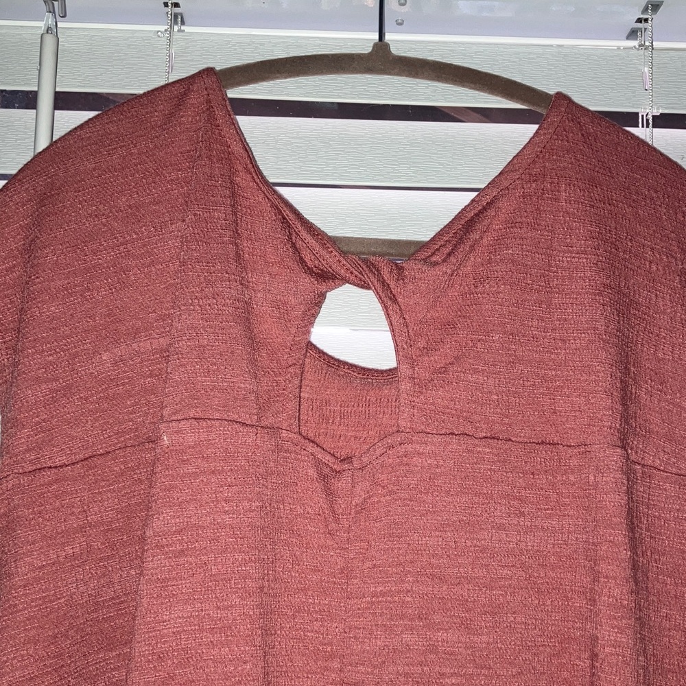Elegant Button-Shoulder Blouse - Terracotta - Picture 6 of 8